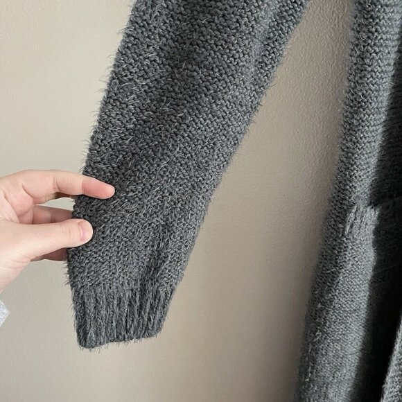 Room 34 Women M Gray Alpaca Blend Knit Open Front Duster Eyelash Cardigan NWT - Picture 4 of 11